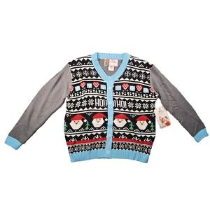 Christmas Cardigan Mens M Santa HOHO Festive Holiday Ugly Sweater